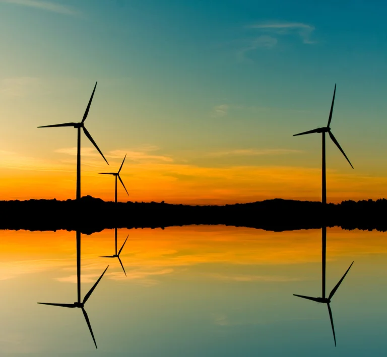 Wind farm at sunset