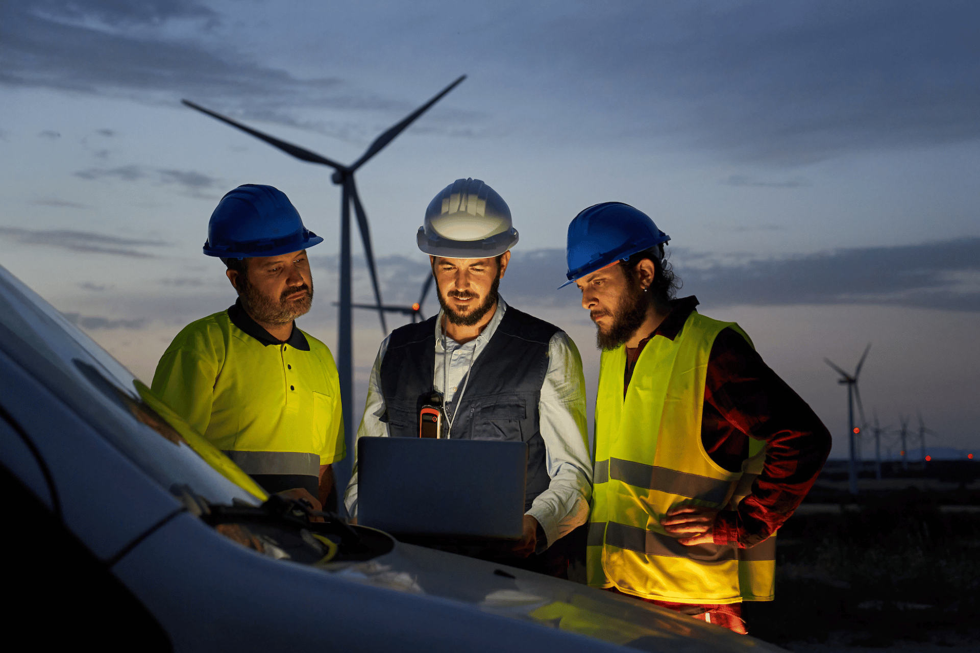 Workers on wind farm